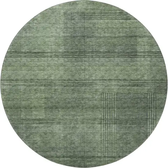 8' Olive Green And Gray Striped Washable Round Rug With UV Protection Photo 4