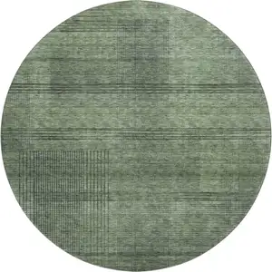 Photo of 8' Olive Green And Gray Striped Washable Round Rug With UV Protection
