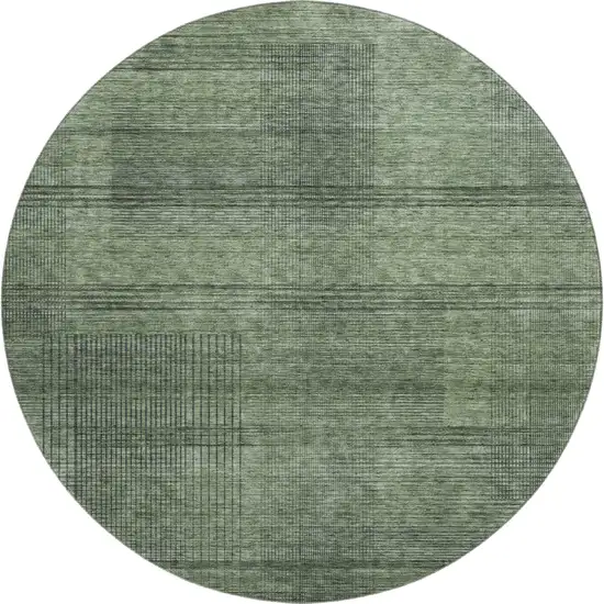 8' Olive Green And Gray Striped Washable Round Rug With UV Protection Photo 1