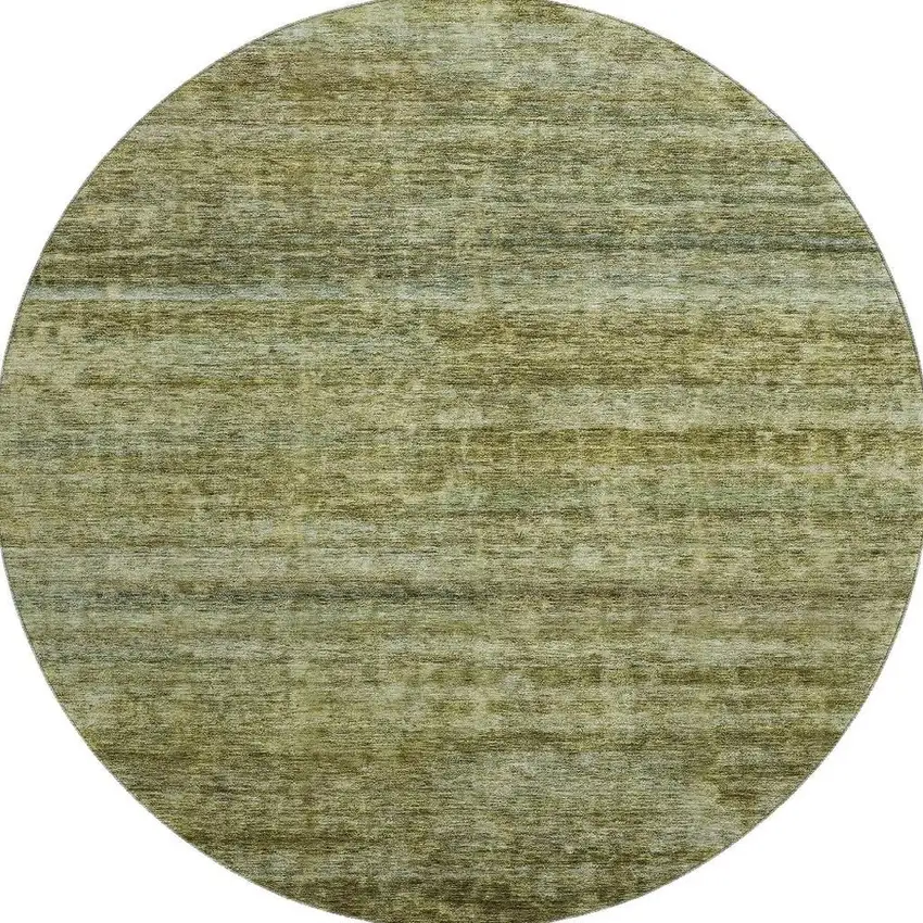 8' Olive Green And Gray Striped Washable Round Rug With UV Protection Photo 3