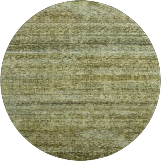 8' Olive Green And Gray Striped Washable Round Rug With UV Protection Photo 1