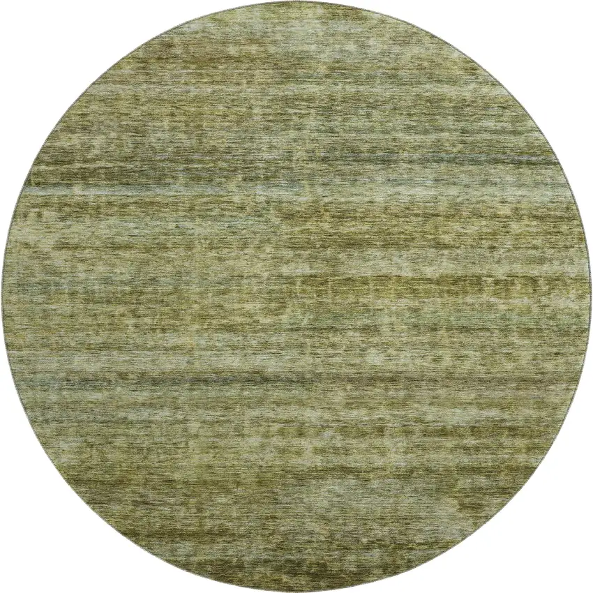 8' Olive Green And Gray Striped Washable Round Rug With UV Protection Photo 1