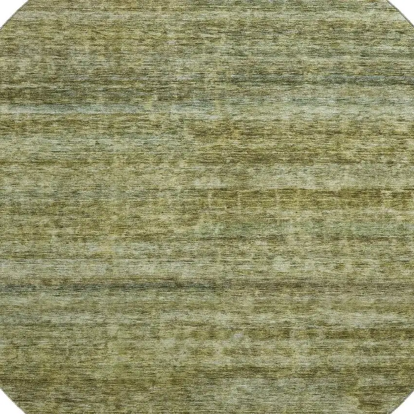 8' Olive Green And Gray Striped Washable Round Rug With UV Protection Photo 2