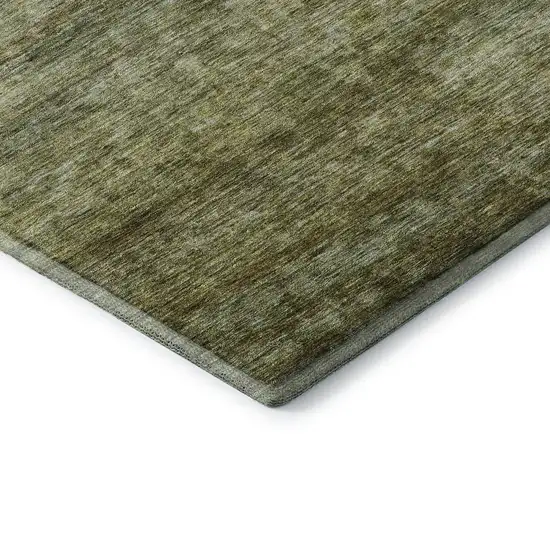 8' Olive Green And Gray Striped Washable Round Rug With UV Protection Photo 6