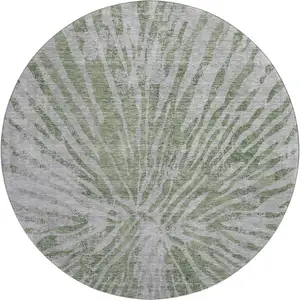 Photo of 8' Olive Green And Gray Zebra Print Washable Round Rug With UV Protection