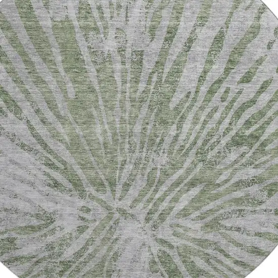 8' Olive Green And Gray Zebra Print Washable Round Rug With UV Protection Photo 3