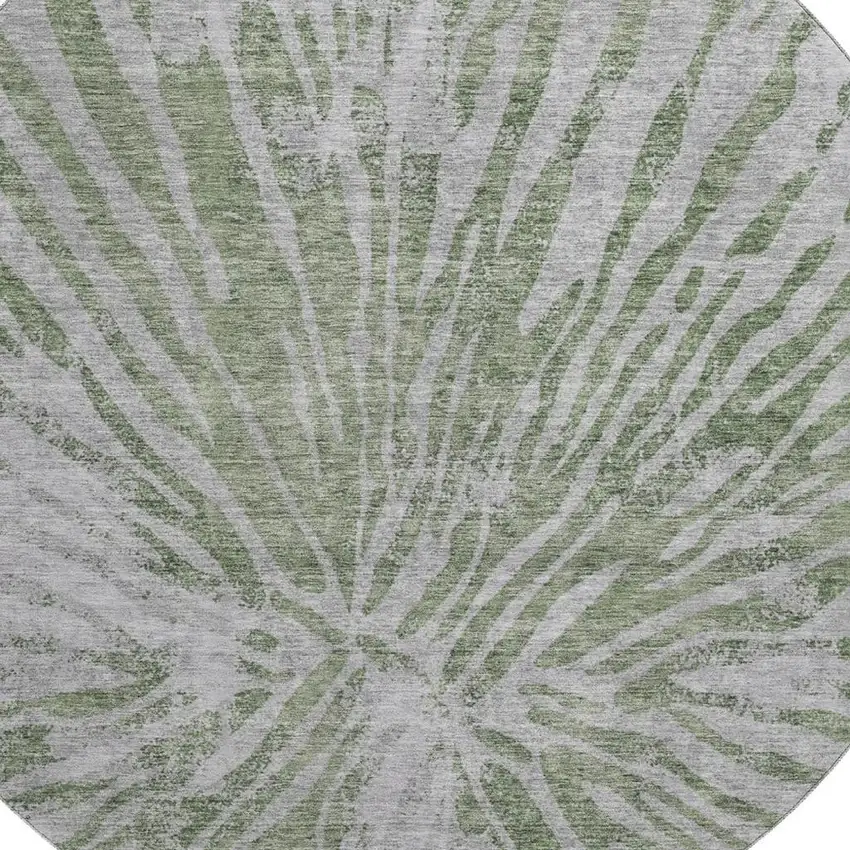 8' Olive Green And Gray Zebra Print Washable Round Rug With UV Protection Photo 3