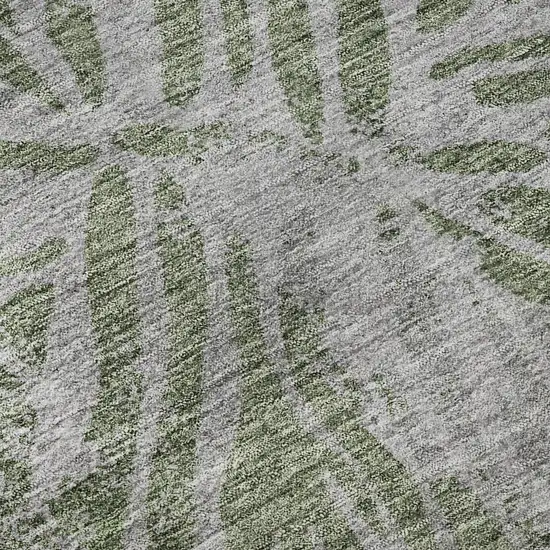 8' Olive Green And Gray Zebra Print Washable Round Rug With UV Protection Photo 9