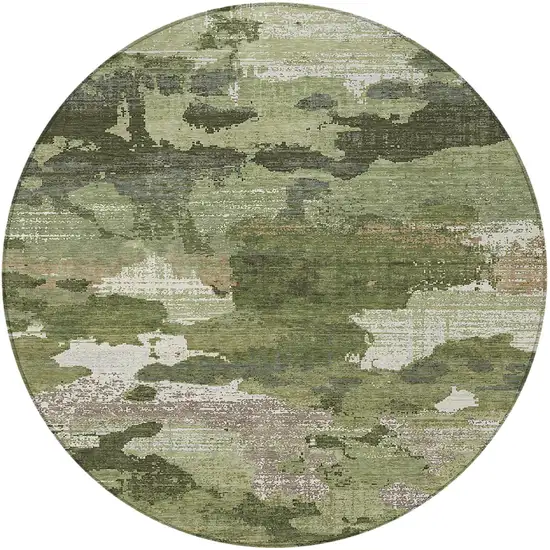 8' Olive Green And Green Round Abstract Washable Indoor Outdoor Area Rug Photo 3