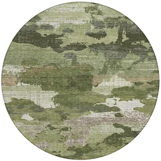 8' Olive Green And Green Round Abstract Washable Indoor Outdoor Area Rug Photo 1