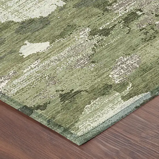 8' Olive Green And Green Round Abstract Washable Indoor Outdoor Area Rug Photo 6