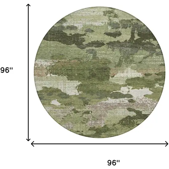 8' Olive Green And Green Round Abstract Washable Indoor Outdoor Area Rug Photo 8