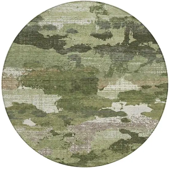 8' Olive Green And Green Round Abstract Washable Indoor Outdoor Area Rug Photo 2