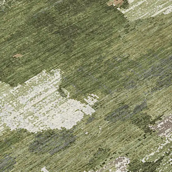 8' Olive Green And Green Round Abstract Washable Indoor Outdoor Area Rug Photo 7