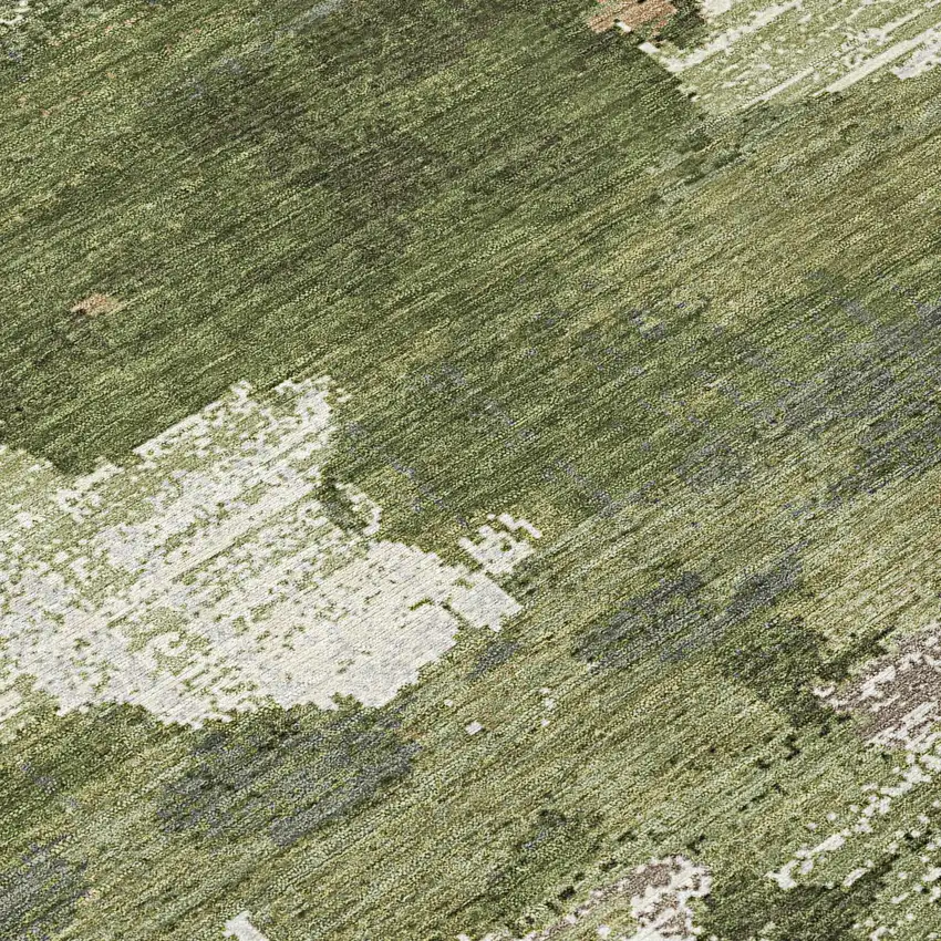 8' Olive Green And Green Round Abstract Washable Indoor Outdoor Area Rug Photo 7