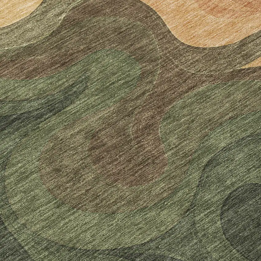 8' Olive Green And Green Round Abstract Washable Indoor Outdoor Area Rug Photo 7