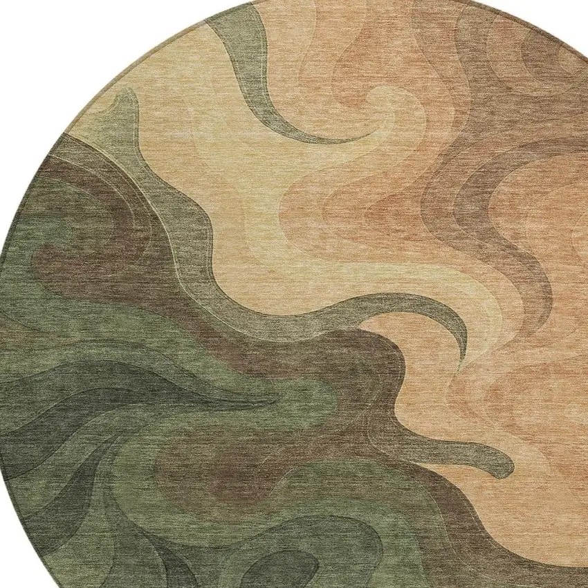 8' Olive Green And Green Round Abstract Washable Indoor Outdoor Area Rug Photo 2