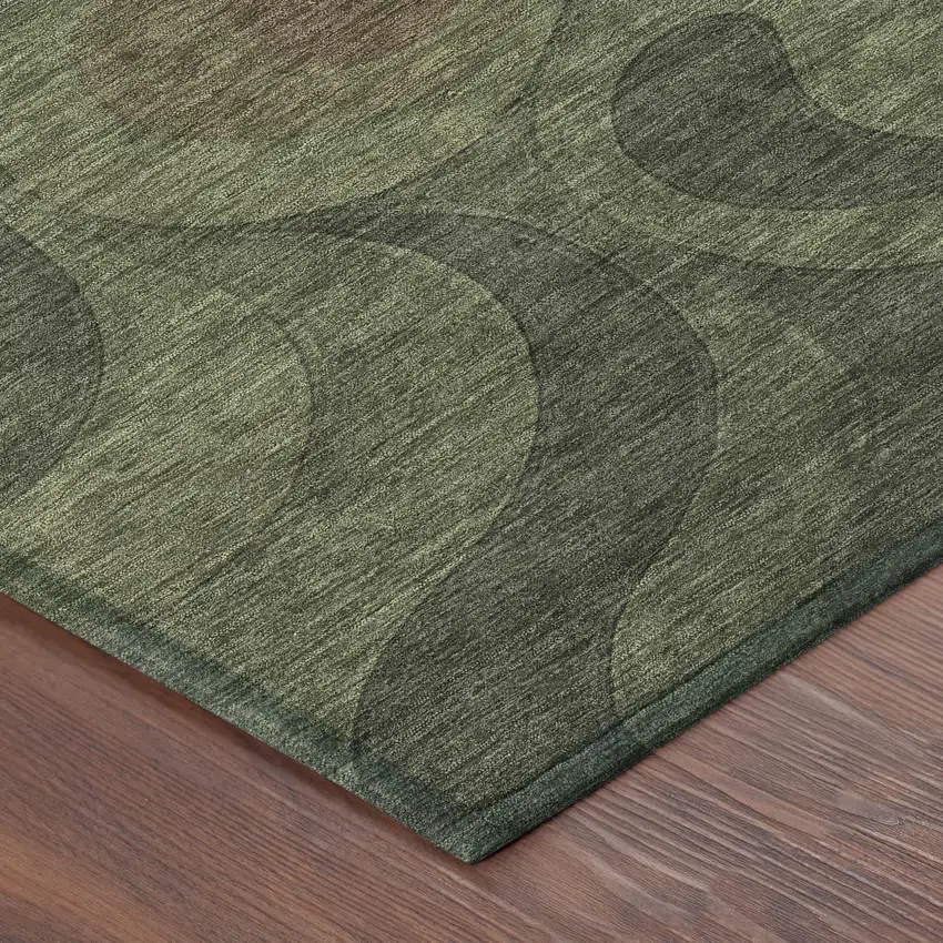 8' Olive Green And Green Round Abstract Washable Indoor Outdoor Area Rug Photo 6