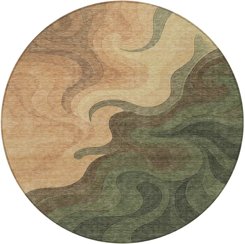 8' Olive Green And Green Round Abstract Washable Indoor Outdoor Area Rug Photo 3