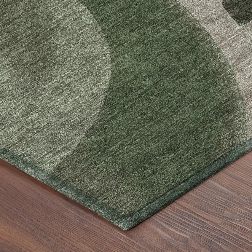 8' Olive Green And Green Round Abstract Washable Indoor Outdoor Area Rug Photo 6