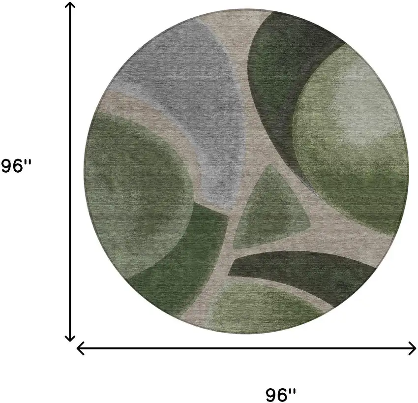 8' Olive Green And Green Round Abstract Washable Indoor Outdoor Area Rug Photo 8