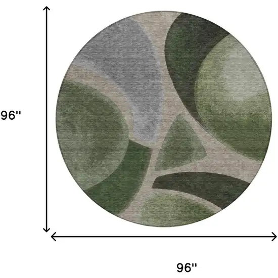 8' Olive Green And Green Round Abstract Washable Indoor Outdoor Area Rug Photo 8