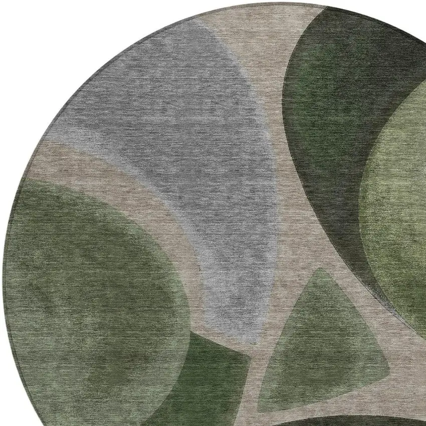 8' Olive Green And Green Round Abstract Washable Indoor Outdoor Area Rug Photo 2