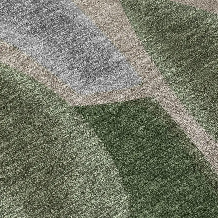 8' Olive Green And Green Round Abstract Washable Indoor Outdoor Area Rug Photo 7