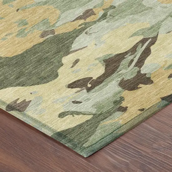 8' Olive Green And Green Round Abstract Washable Indoor Outdoor Area Rug Photo 5