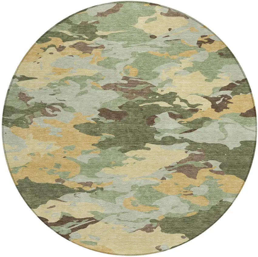 8' Olive Green And Green Round Abstract Washable Indoor Outdoor Area Rug Photo 2