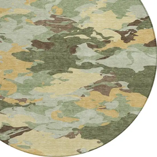 8' Olive Green And Green Round Abstract Washable Indoor Outdoor Area Rug Photo 4