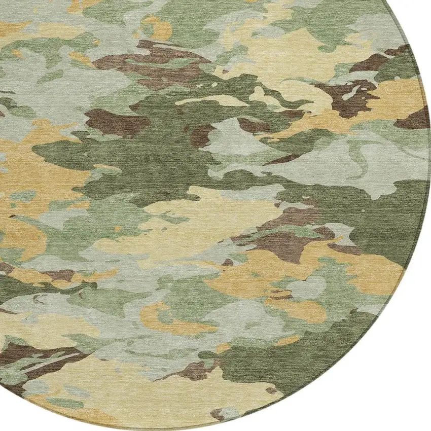 8' Olive Green And Green Round Abstract Washable Indoor Outdoor Area Rug Photo 4