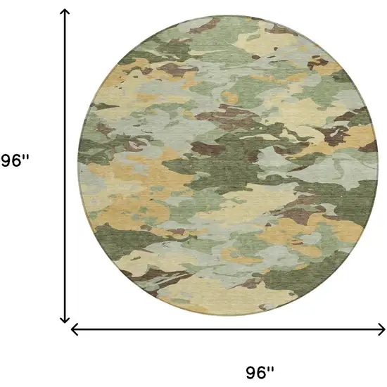 8' Olive Green And Green Round Abstract Washable Indoor Outdoor Area Rug Photo 7