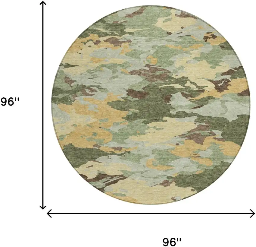 8' Olive Green And Green Round Abstract Washable Indoor Outdoor Area Rug Photo 7
