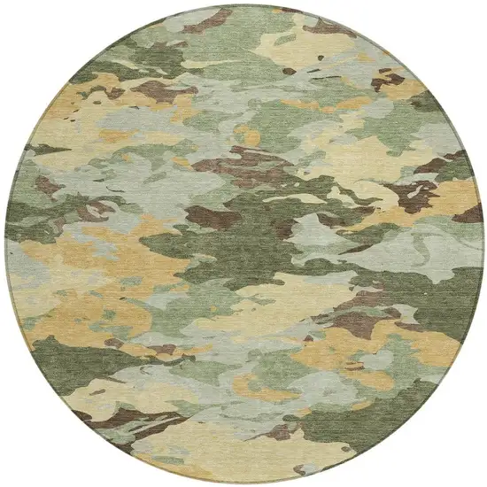8' Olive Green And Green Round Abstract Washable Indoor Outdoor Area Rug Photo 3