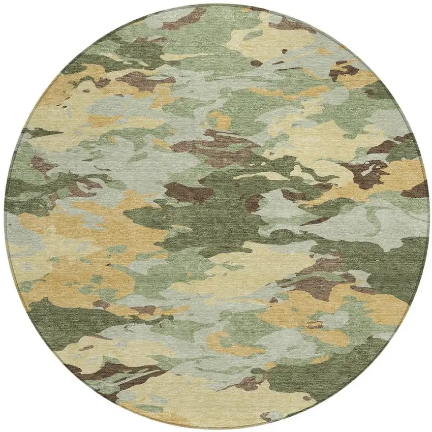 8' Olive Green And Green Round Abstract Washable Indoor Outdoor Area Rug Photo 3