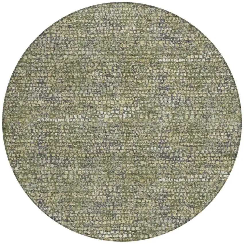 8' Olive Green And Green Round Abstract Washable Indoor Outdoor Area Rug Photo 3