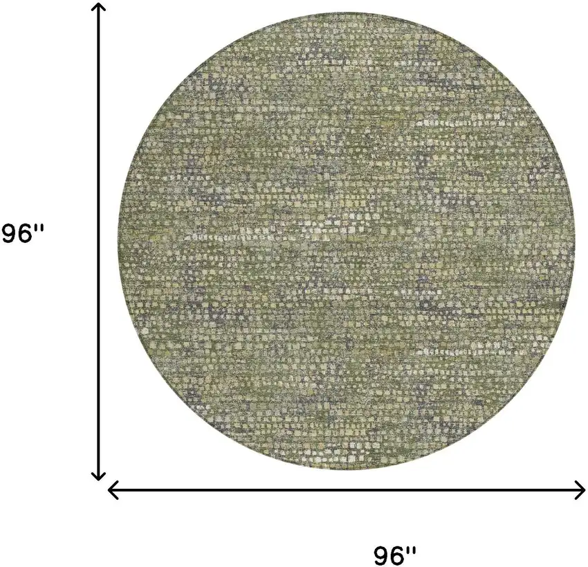8' Olive Green And Green Round Abstract Washable Indoor Outdoor Area Rug Photo 6