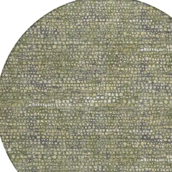 8' Olive Green And Green Round Abstract Washable Indoor Outdoor Area Rug Photo 2