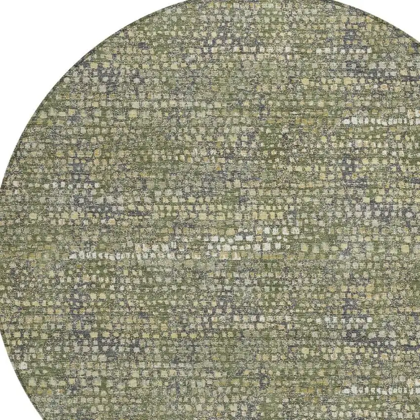 8' Olive Green And Green Round Abstract Washable Indoor Outdoor Area Rug Photo 2