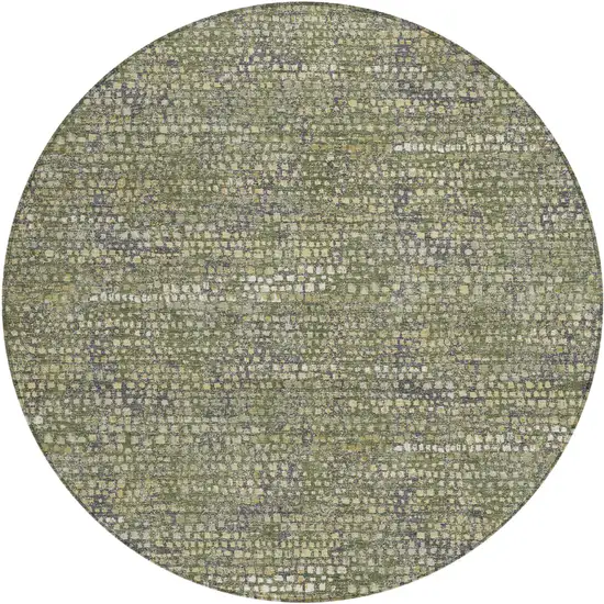 8' Olive Green And Green Round Abstract Washable Indoor Outdoor Area Rug Photo 1