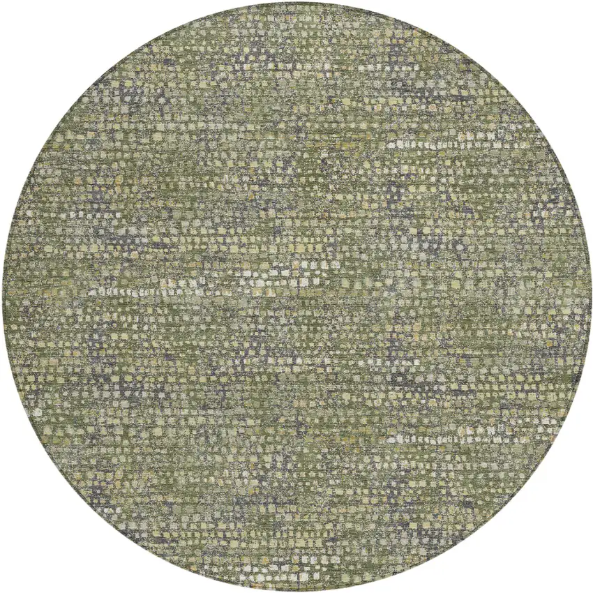 8' Olive Green And Green Round Abstract Washable Indoor Outdoor Area Rug Photo 1