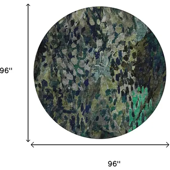 8' Olive Green And Green Round Abstract Washable Indoor Outdoor Area Rug Photo 7
