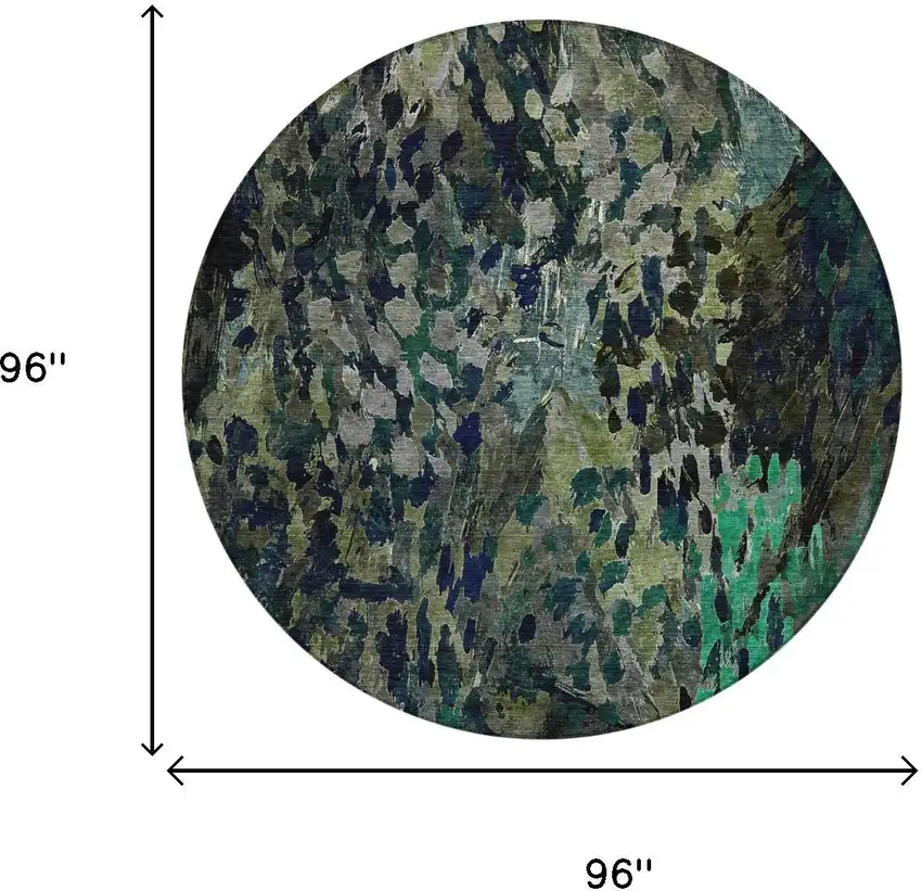 8' Olive Green And Green Round Abstract Washable Indoor Outdoor Area Rug Photo 7