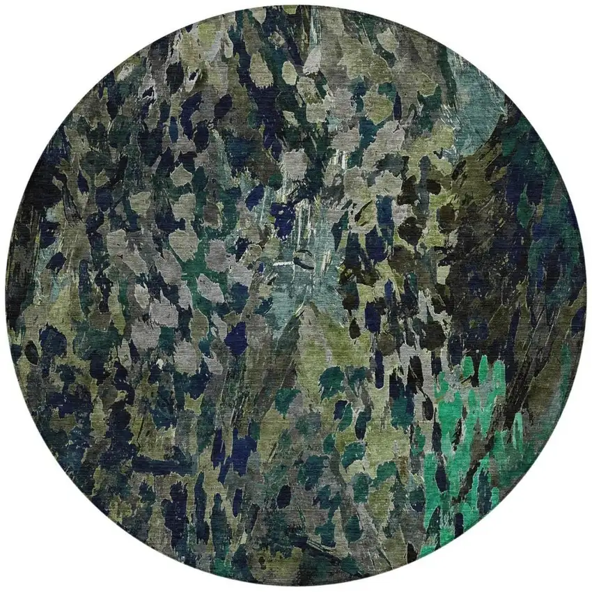 8' Olive Green And Green Round Abstract Washable Indoor Outdoor Area Rug Photo 4