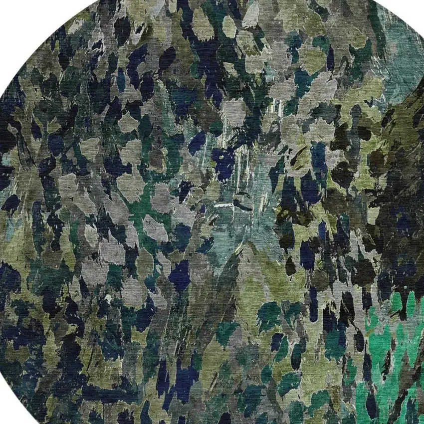 8' Olive Green And Green Round Abstract Washable Indoor Outdoor Area Rug Photo 3