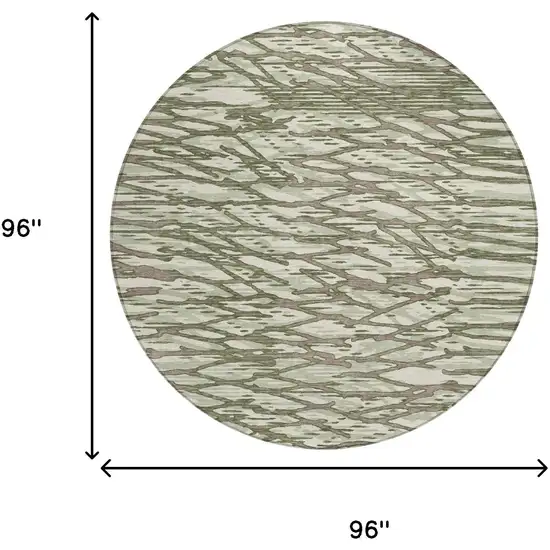 8' Olive Green And Green Round Abstract Washable Indoor Outdoor Area Rug Photo 5