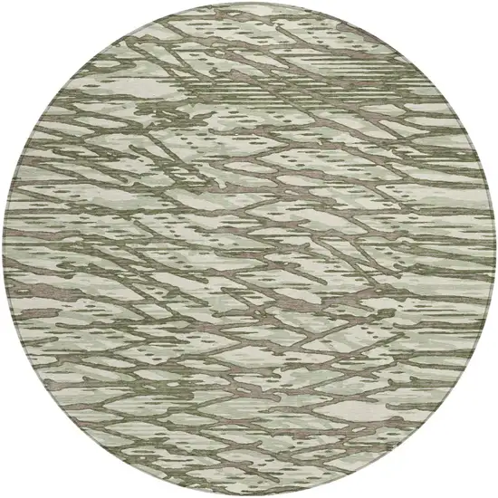 8' Olive Green And Green Round Abstract Washable Indoor Outdoor Area Rug Photo 2