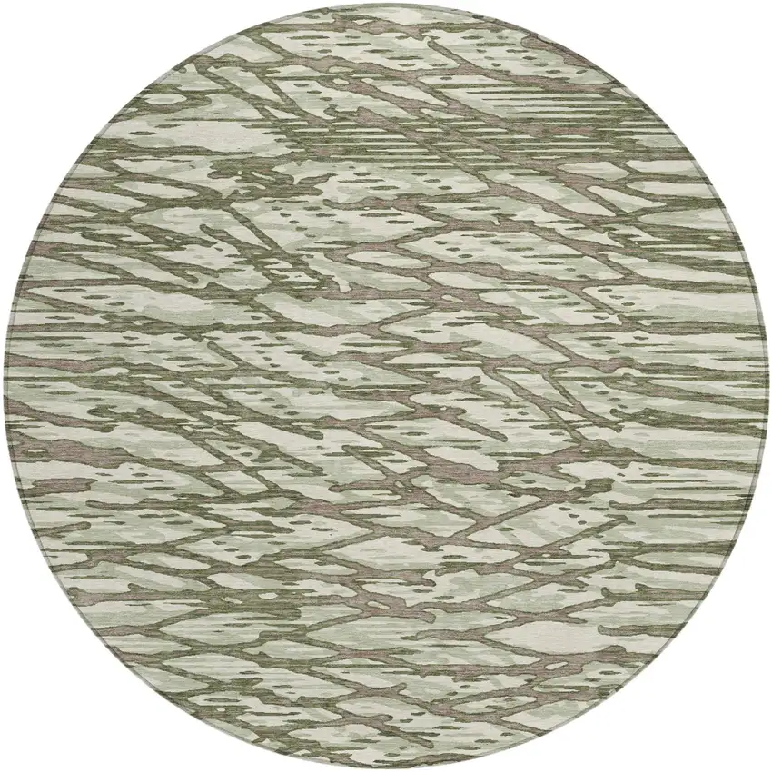 8' Olive Green And Green Round Abstract Washable Indoor Outdoor Area Rug Photo 2