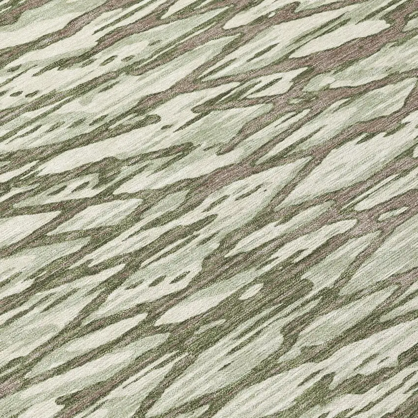 8' Olive Green And Green Round Abstract Washable Indoor Outdoor Area Rug Photo 4